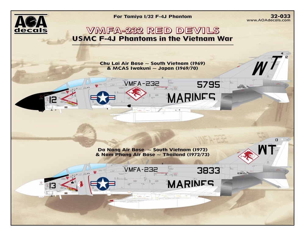 AOA Decals 32-033 1:32 VMFA-232 Red Devils - USMC McDonnell F-4J Phantoms in the Vietnam War