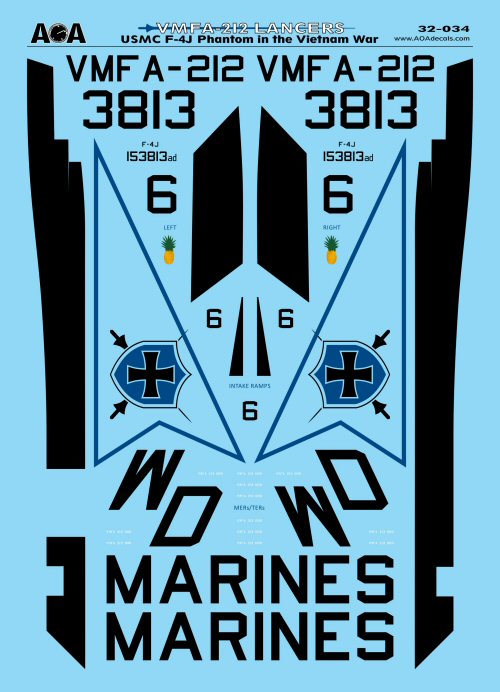 AOA Decals 32-034 1:32 VMFA-212 Lancers - USMC McDonnell F-4J Phantom in the Vietnam War