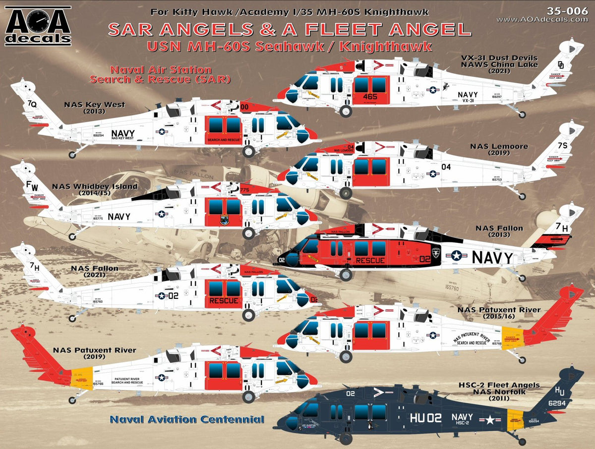 AOA Decals 35-006 1:35 SAR Angels & A Fleet Angel - USN Sikorsky MH-60S Seahawk/Knighthawk.