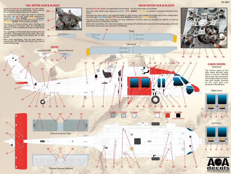 AOA Decals 35-007 1:35 Airframe Data & Markings - USN Sikorsky MH-60S Search & Rescue (SAR)