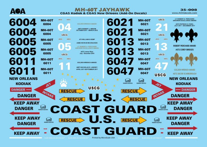 AOA Decals 35-008 1:35 Sikorsky MH-60T JAYHAWK - Decals only