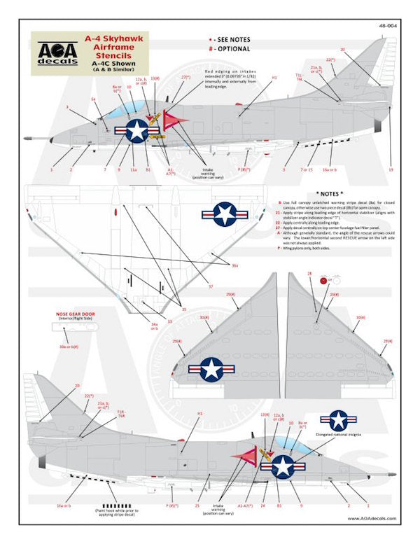 AOA Decals 48-004 1:48 Douglas Skyhawk Airframe Stencils (Hi-Viz)