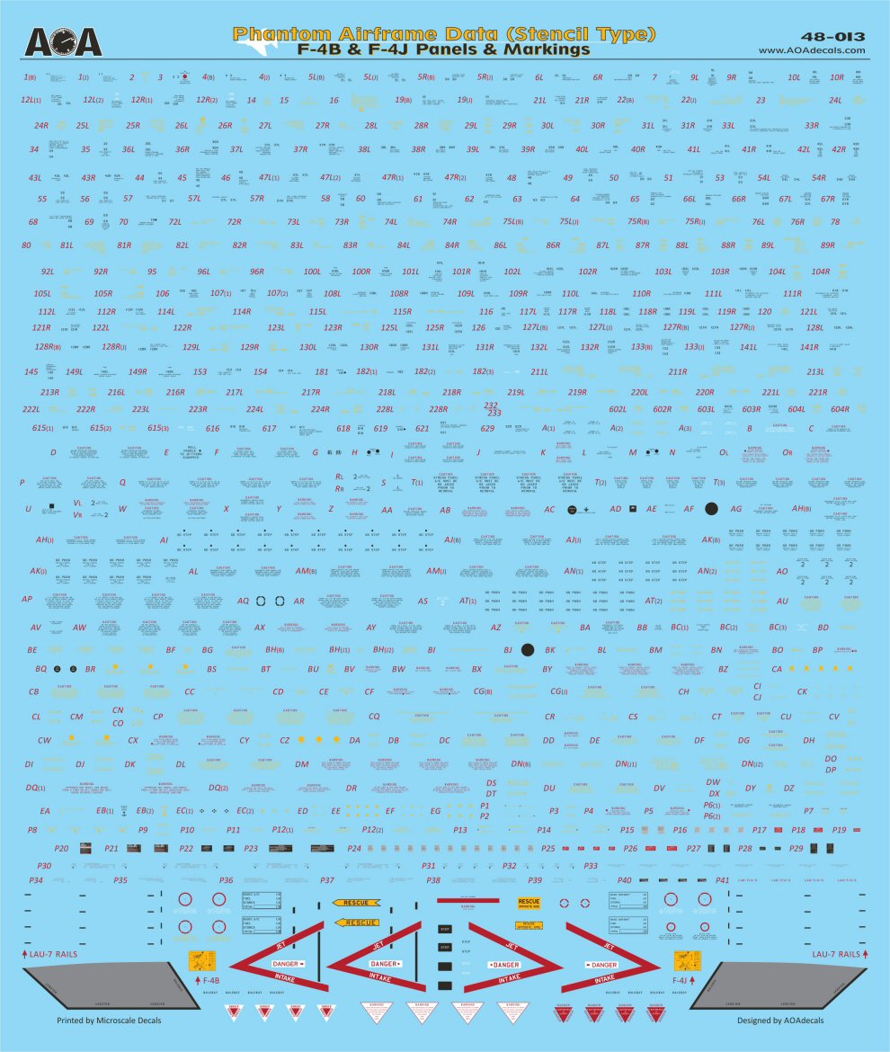 AOA Decals 48-013 1:48 F-4B/F-4J PHANTOM AIRFRAME DATA (Stencil Type)