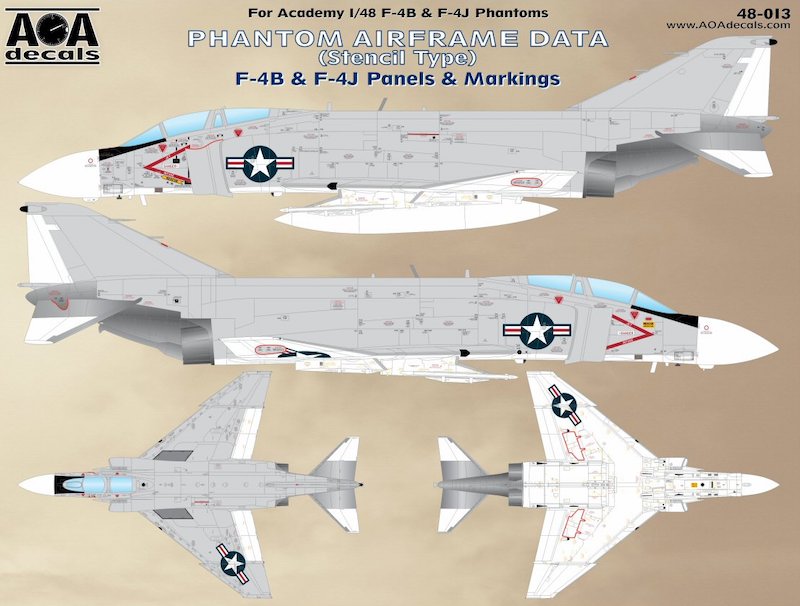 AOA Decals 48-013X 1:48 F-4B/F-4J PHANTOM AIRFRAME DATA (Stencil Type)