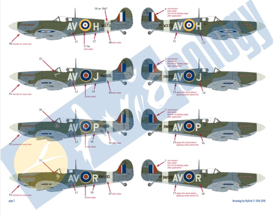 Aviaeology AOD48019M 1:48 Eagle Squadron Spitfire Mk.VBs: The American Volunteers of 71, 121, & 133 Sqns	Decals & Docs