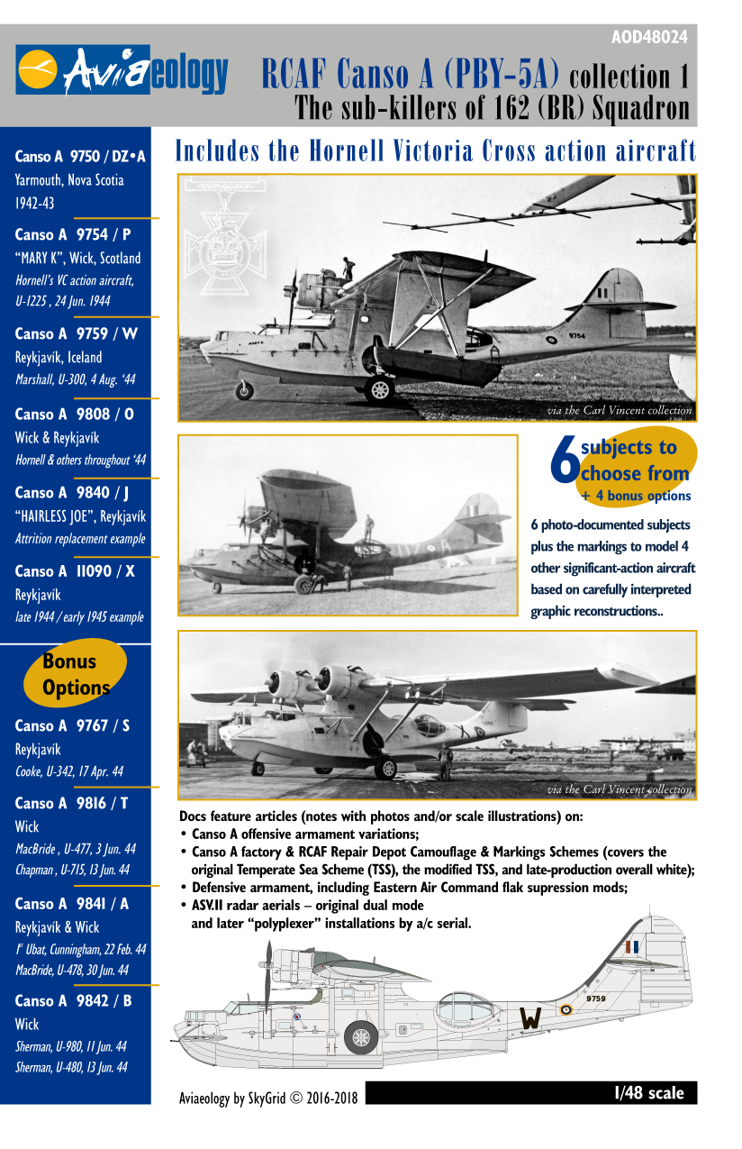 Aviaeology AOD48024 1:48 RCAF Canso A sub-killers of 162 (BR) Sqn