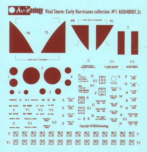 Aviaeology AOD48S07 1:48 Hawker Hurricane Airframe Stencil Data Part 2 - Nightfighters [Mk.I Mk.IIc Mk.IV]