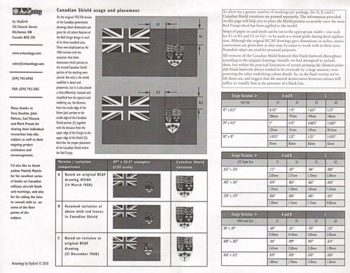 Aviaeology AOD72C51 1:72 Royal Canadian Air Force Red Ensign and Canadian Shield Tail Markings
