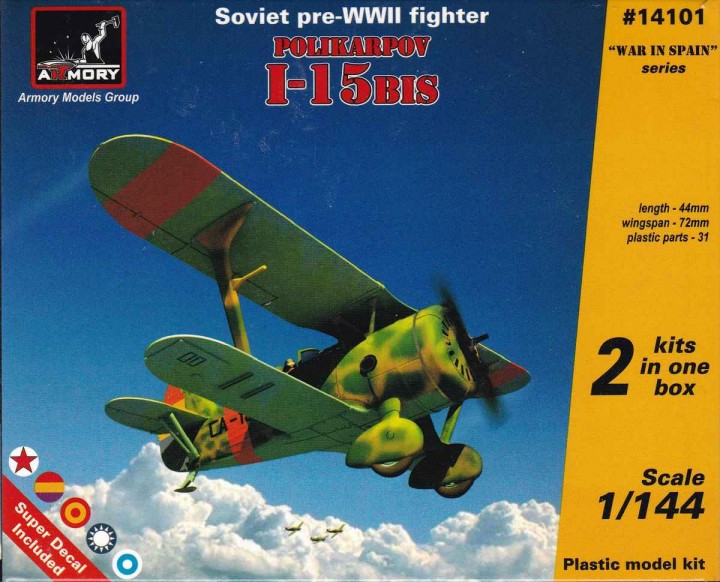 Armory 14101 1:144 Polikarpov I-15bis Soviet pre-WWII fighter	plastic kit, 2 kits in the box