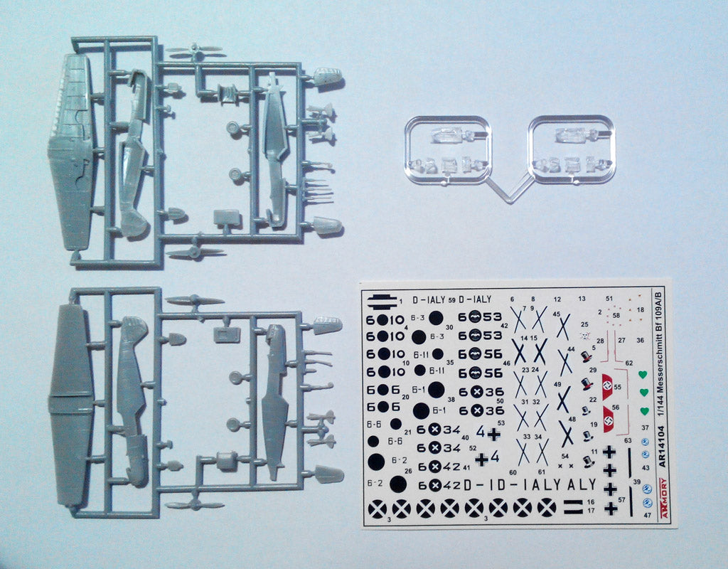 Armory 14104 1:144 Messerschmitt Bf-109A/B, German pre-WWII fighter. Includes 2 kits in the box, with PE and vacuformed parts