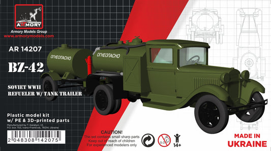 Armory AR14207 1:144 BZ-42 Soviet WWII refueler on GAZ-AA chassis with 1-axle fuel tank trailer