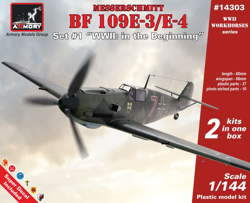 Armory 14303 1:144 Messerschmitt Bf-109E-3 and Bf-109E-4, Set #1