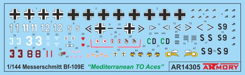 Armory 14305 1:144 Messerschmitt Bf-109E-4/E-7 'Mediterranean TO Aces' plastic injected kit with PE parts