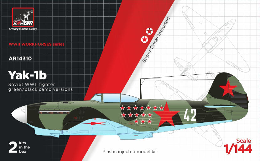 Armory 14310 1:144 Yakovlev Yak-1b early (green-black camouflage scheme), Soviet WWII fighter, 2 kits in the box