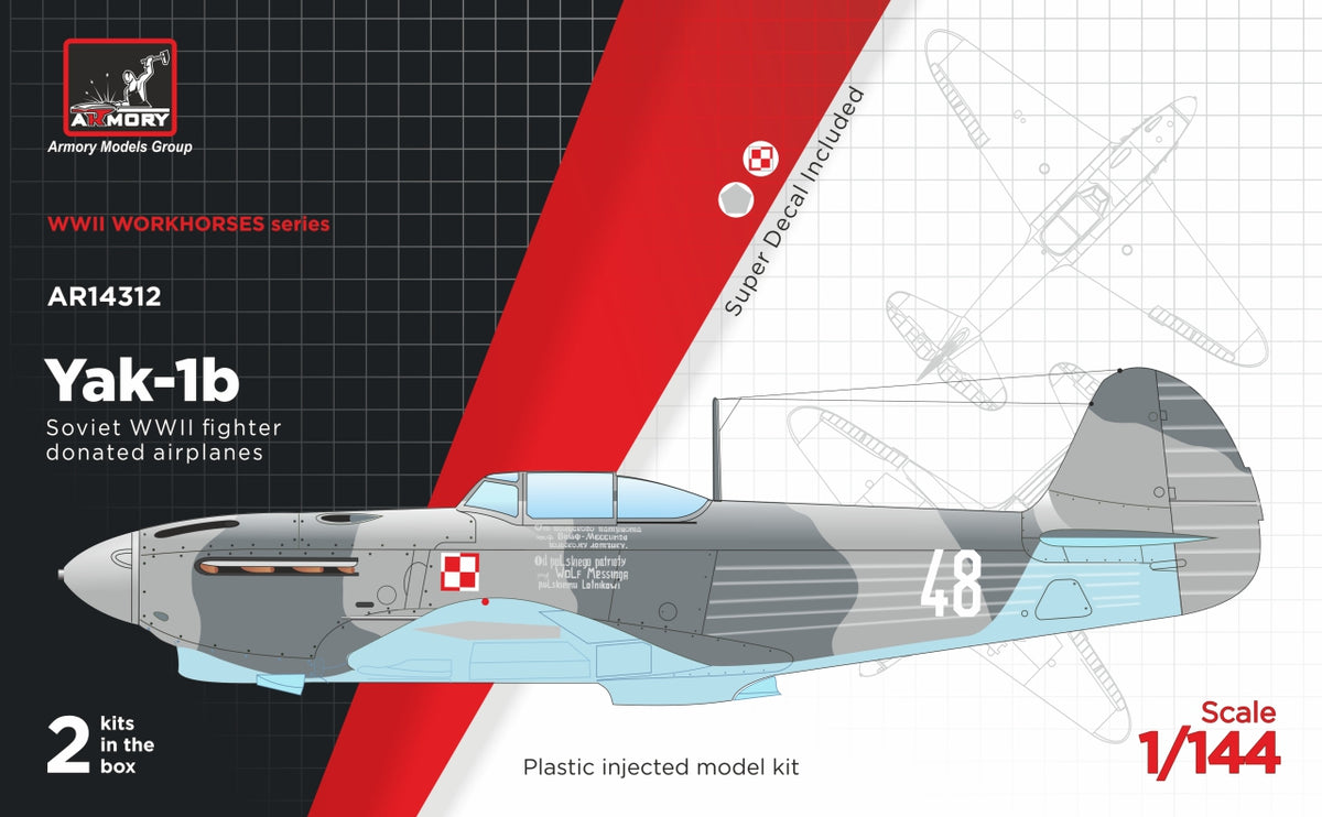 Armory 14312 1:144 Yakovlev Yak-1b Donated Airplanes, Soviet WWII fighter 'plastic injected kit with PE parts, superdecal'