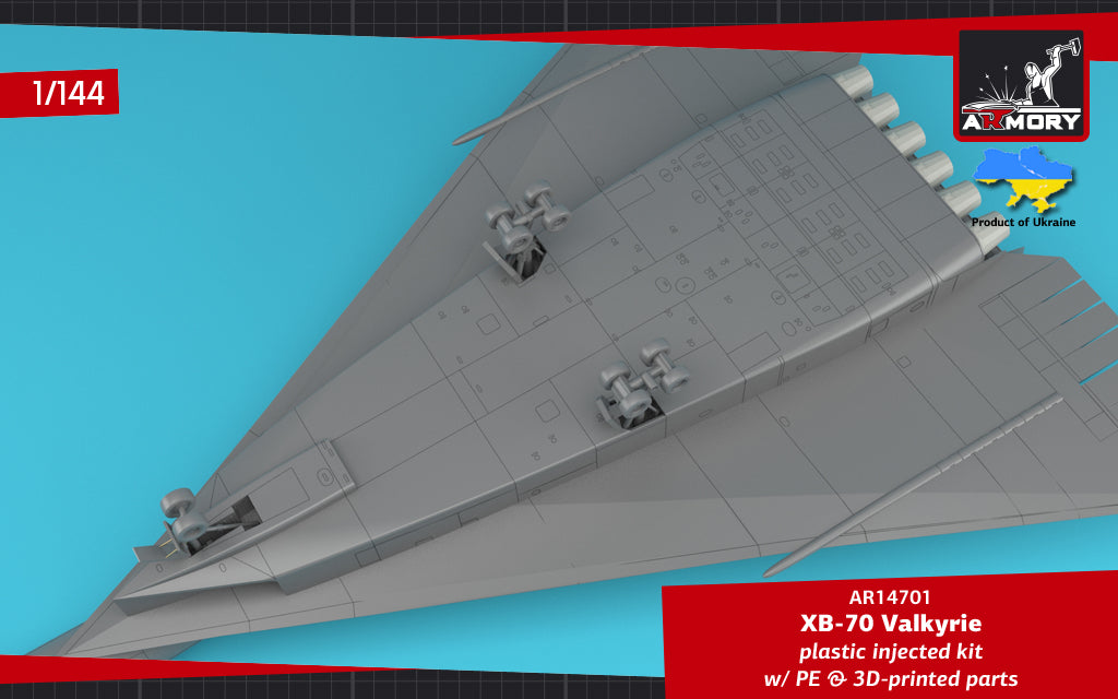 Armory 14701 1:144 North-American XB-70 Valkyrie Strategic Bomber. Plastic injected kit with etched parts