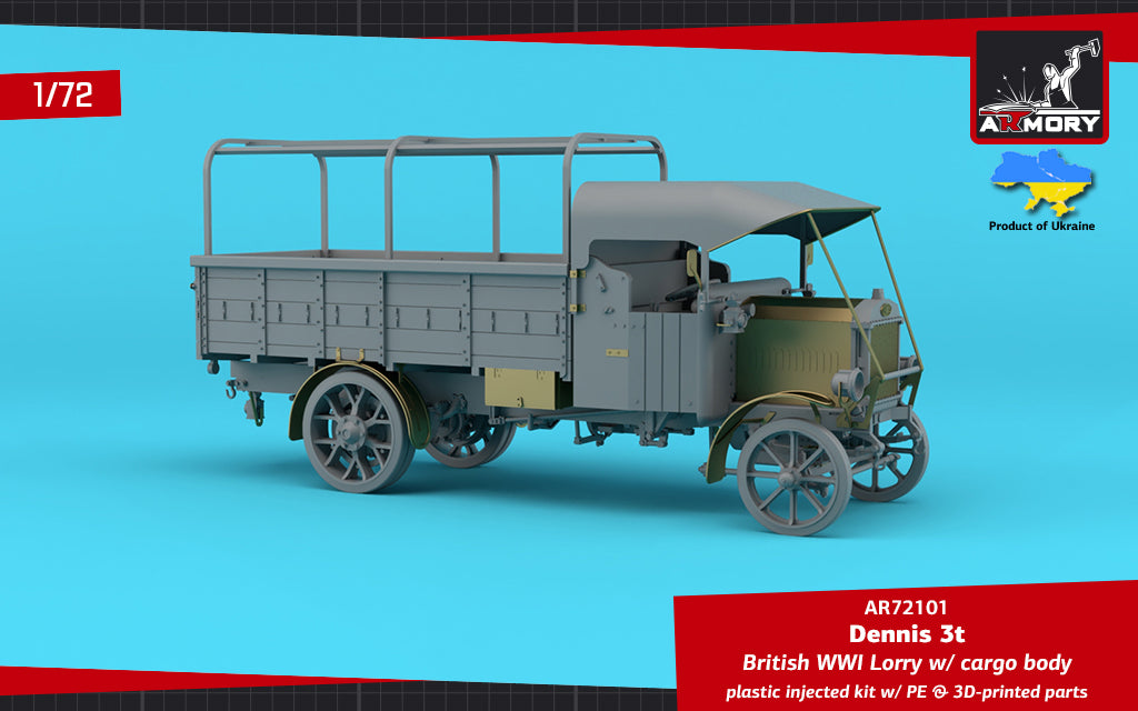 Armory AR72101 1:72 Dennis 3t Lorry, British WWI lorry with flatbed cargo body - plastic kit