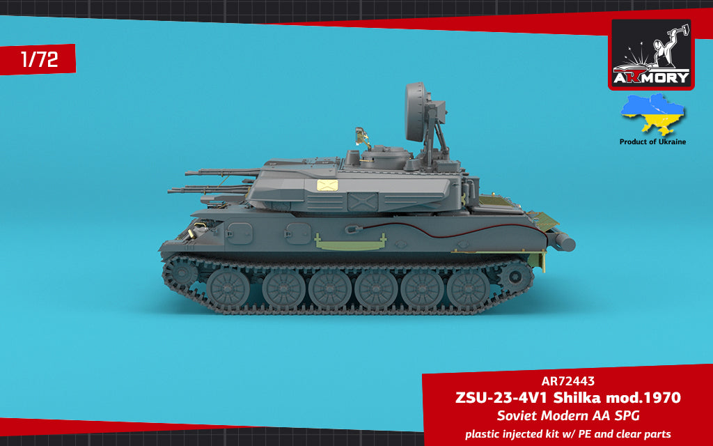 Armory 72443 1:72 ZSU-23-4V1 'Shilka' mod.1970, Soviet AA SPG plastic injected kit with PE parts