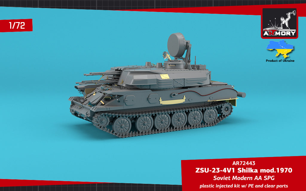 Armory 72443 1:72 ZSU-23-4V1 'Shilka' mod.1970, Soviet AA SPG plastic injected kit with PE parts