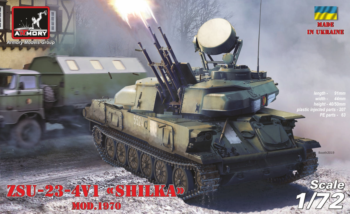 Armory 72443 1:72 ZSU-23-4V1 'Shilka' mod.1970, Soviet AA SPG plastic injected kit with PE parts