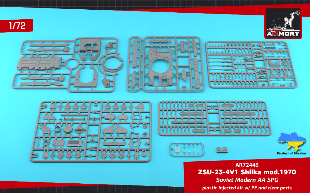 Armory 72443 1:72 ZSU-23-4V1 'Shilka' mod.1970, Soviet AA SPG plastic injected kit with PE parts