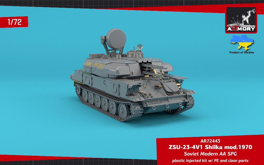 Armory 72443 1:72 ZSU-23-4V1 'Shilka' mod.1970, Soviet AA SPG plastic injected kit with PE parts