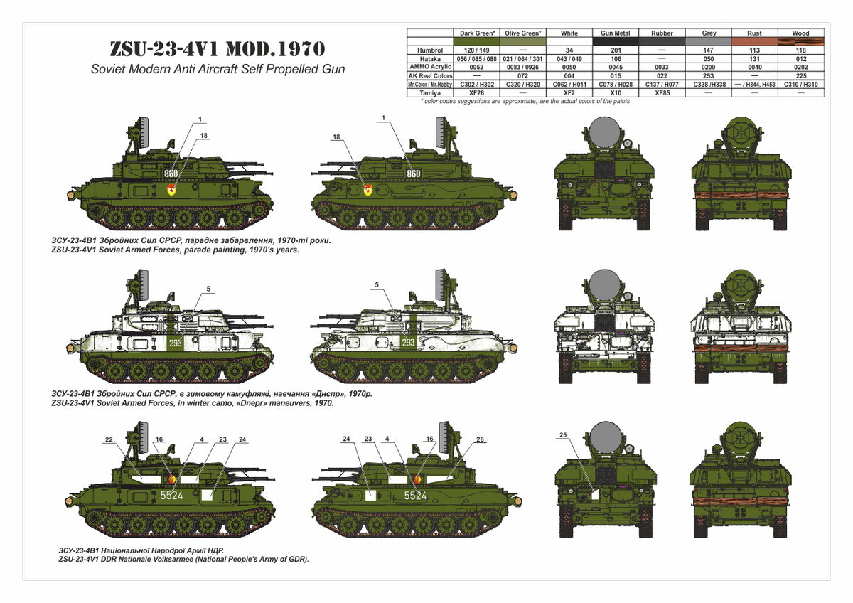 Armory 72443 1:72 ZSU-23-4V1 'Shilka' mod.1970, Soviet AA SPG plastic injected kit with PE parts