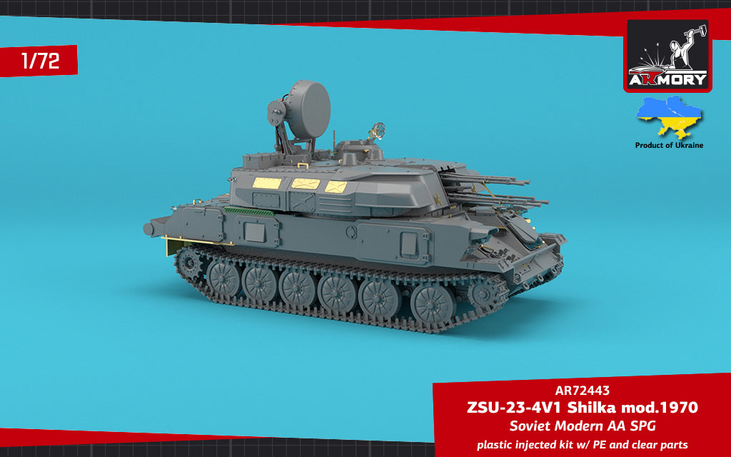 Armory 72443 1:72 ZSU-23-4V1 'Shilka' mod.1970, Soviet AA SPG plastic injected kit with PE parts