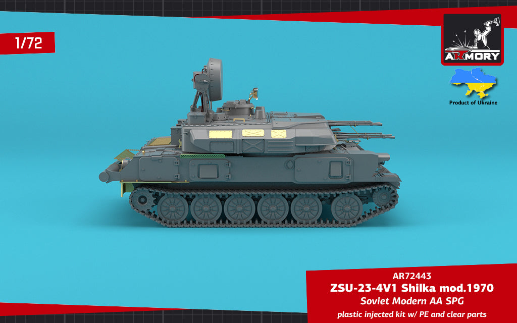 Armory 72443 1:72 ZSU-23-4V1 'Shilka' mod.1970, Soviet AA SPG plastic injected kit with PE parts