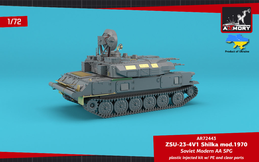 Armory 72443 1:72 ZSU-23-4V1 'Shilka' mod.1970, Soviet AA SPG plastic injected kit with PE parts