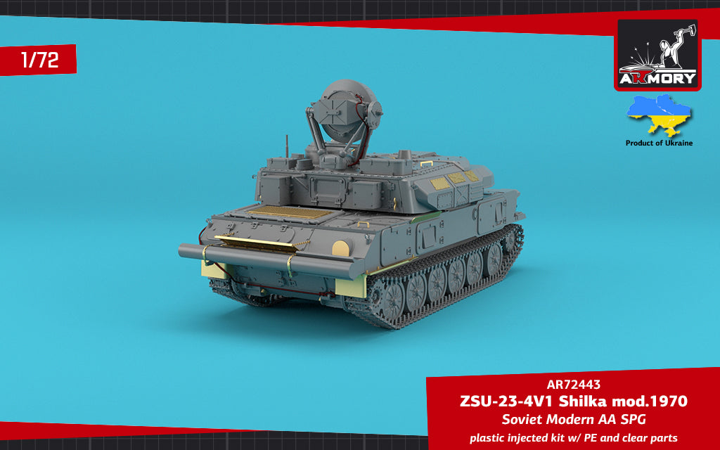 Armory 72443 1:72 ZSU-23-4V1 'Shilka' mod.1970, Soviet AA SPG plastic injected kit with PE parts