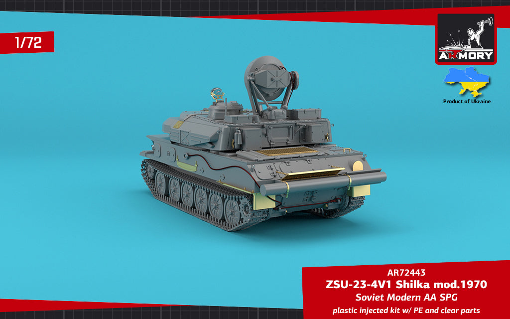 Armory 72443 1:72 ZSU-23-4V1 'Shilka' mod.1970, Soviet AA SPG plastic injected kit with PE parts