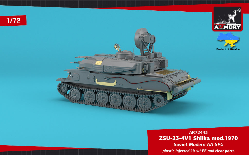 Armory 72443 1:72 ZSU-23-4V1 'Shilka' mod.1970, Soviet AA SPG plastic injected kit with PE parts