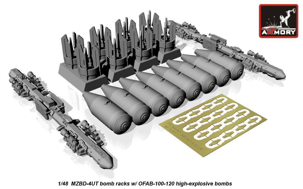Armory ACA4810C 1:48 MZBD-U4T with 4x OFAB-100-120 high-explosive bombs, resin ordnance set