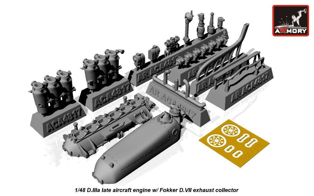 Armory ACA4817 1:48 BMW D.IIIa aircraft engine resin+PE set with exhaust collecto