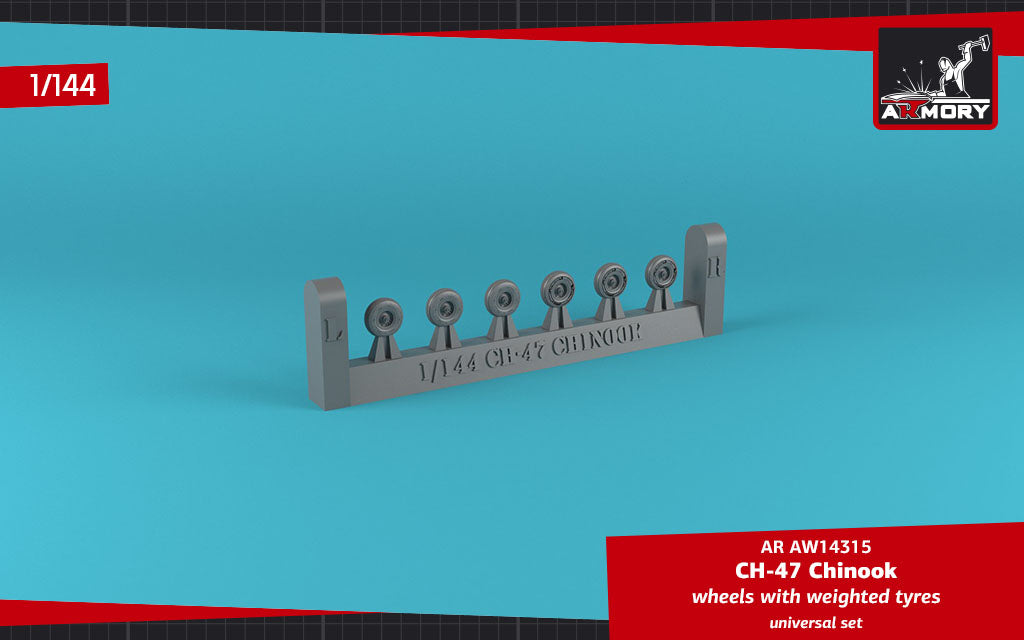 Armory AW14315 1:144 Boeing CH-47 Chinook wheels with weighted tyres