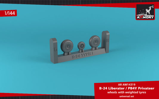 Armory AW14319 1:144 Consolidated B-24 Liberator / PB4Y Privateer wheels with weighted tYres, diamond thread (GY)