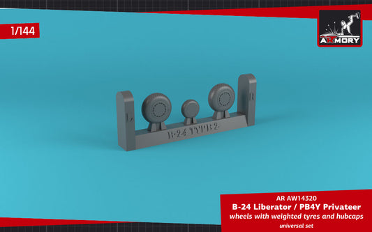 Armory AW14320 1:144 Consolidated B-24 Liberator / PB4Y Privateer wheels with weighted tyres, cross thread (FS) & hubcaps