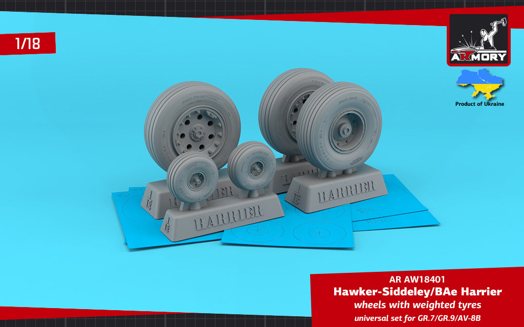 Armory AW18401 1:18 McDonnell-Douglas AV-8B wheels with weighted tyres