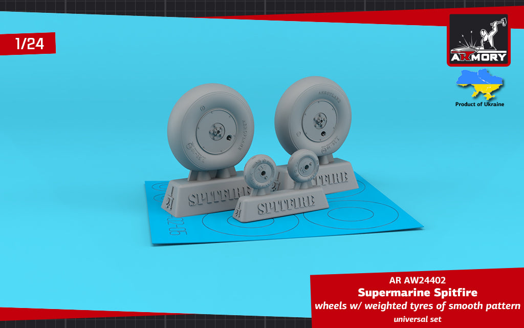 Armory AW24402 1:24 Supermarine Spitfire Mk.IXc wheels with weighted tyres of smooth pattern & covered hub