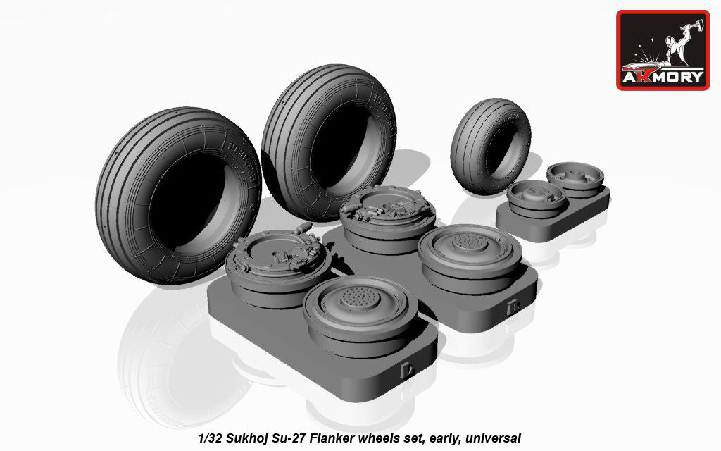 Armory AW32004B 1:32 Sukhoi Su-27 Flanker early wheels with weighted /tyres