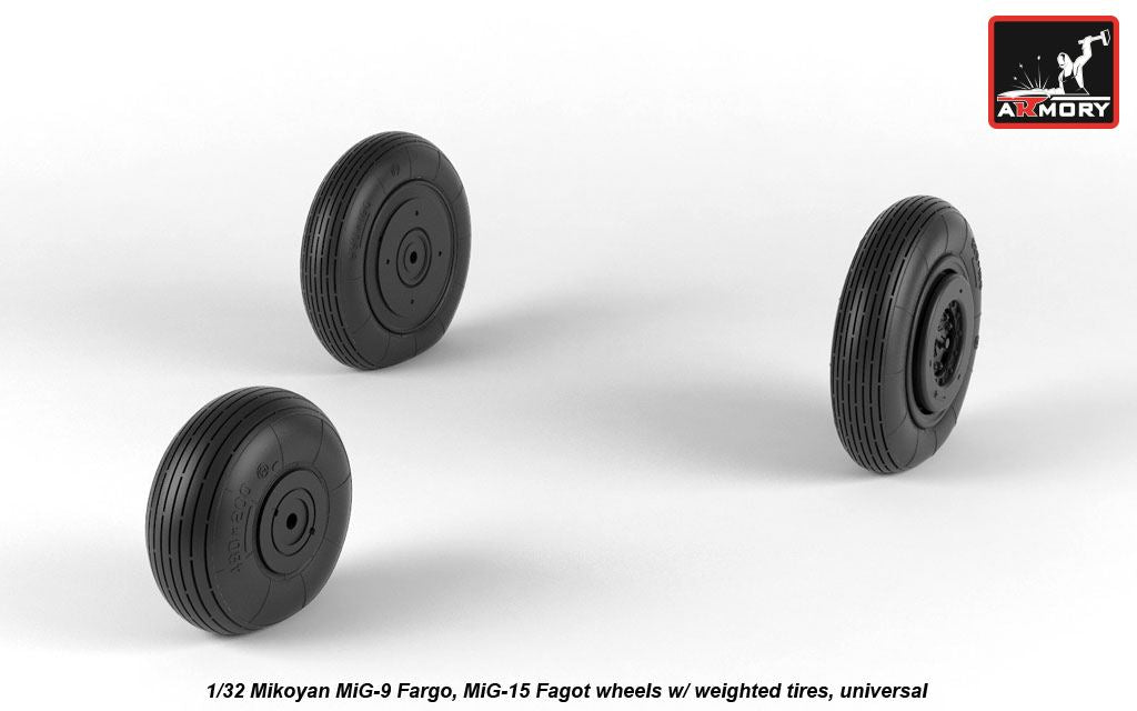 Armory AW32013 1:32 Mikoyan MiG-9 Fargo / MiG-15 Fagot (early) wheels with weighted tyres