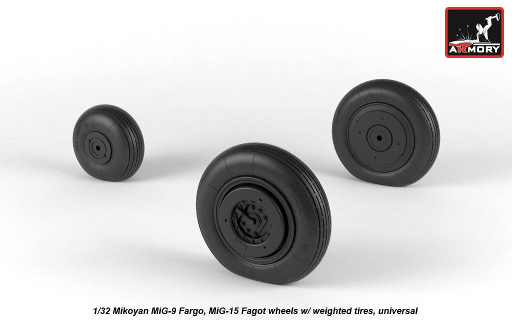 Armory AW32013 1:32 Mikoyan MiG-9 Fargo / MiG-15 Fagot (early) wheels with weighted tyres