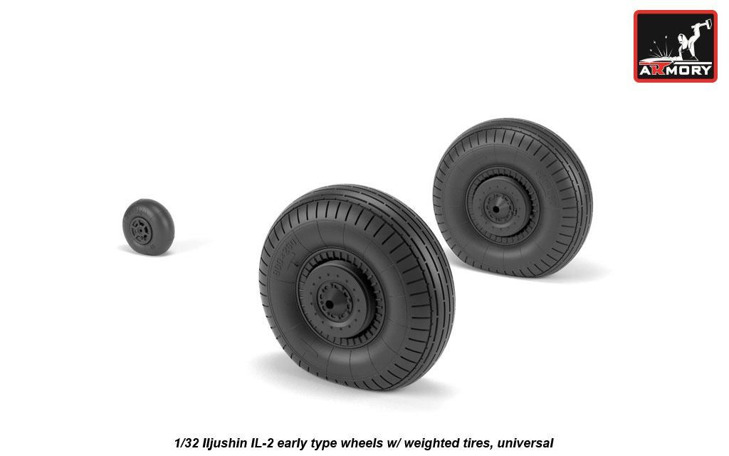 Armory AW32015 1:32 Ilyushin IL-2 Bark (early) wheels with weighted tyres