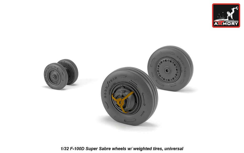 Armory AW32303 1:32 North-American F-100D Super Sabre wheels with weighted tyres