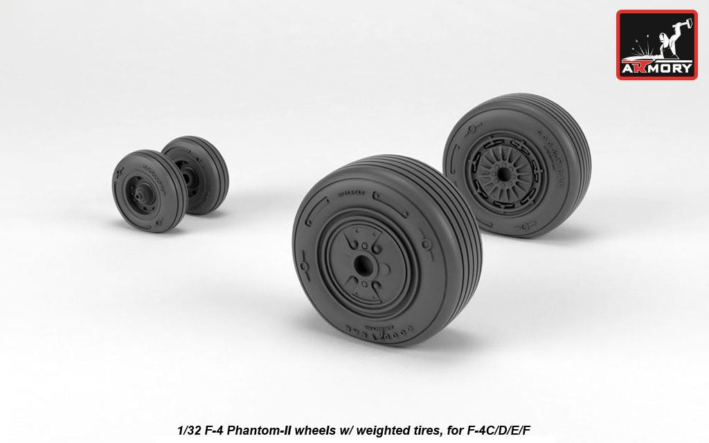 Armory AW32307 1:32 McDonnell F-4 Phantom II wheels with weighted tyres, mid production