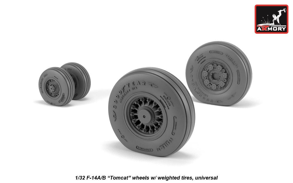 Armory AW32309 1:32 Grumman F-14A/F-14B Tomcat early type wheels with weighted tires/tyres