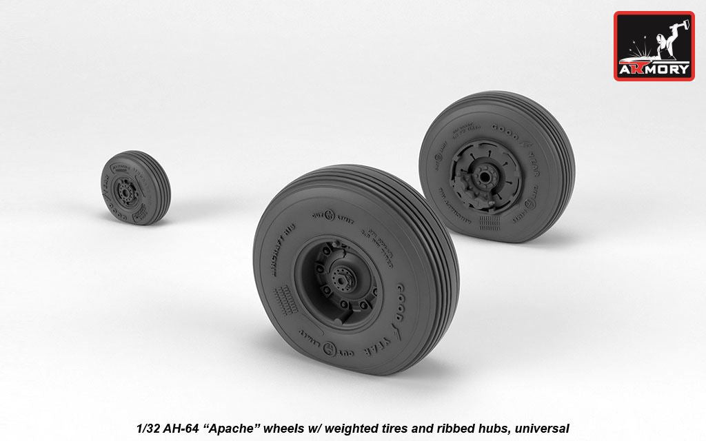 Armory AW32312 1:32 Boeing/Hughes AH-64A Apache wheels with weighted tyres, spoked hubs