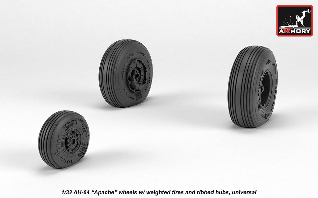 Armory AW32312 1:32 Boeing/Hughes AH-64A Apache wheels with weighted tyres, spoked hubs
