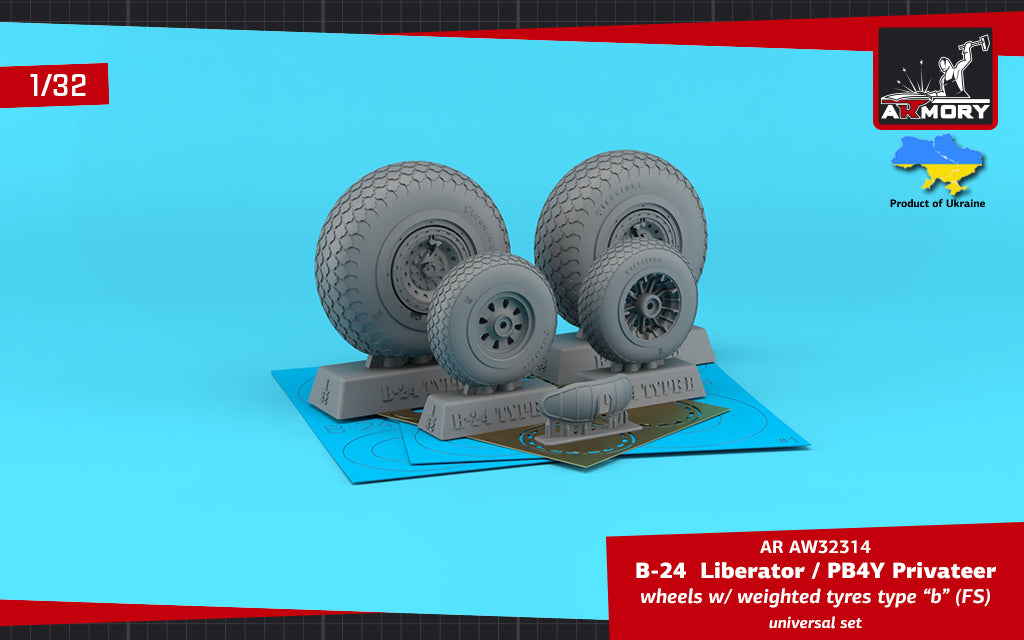Armory AW32314 1:32 Consolidated B-24 Liberator / PB4Y Privateer wheels wheels with weighted tyres type 'c' (GS), 2 types nose wheels